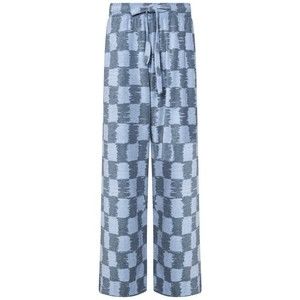 Bonsai Checked Print Wide-Leg Trousers In Stone And Light Blue - NWT